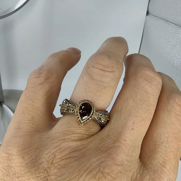 Judith Jack Ring Marcasite Silver Gold with Gem Size 7 - Picture 9 of 16